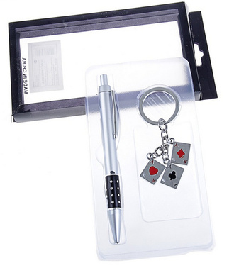 Набор подарочный: ручка и брелок &quot;Тузы&quot;, красный, в блистере, 9 х 16 см, металл, пластик